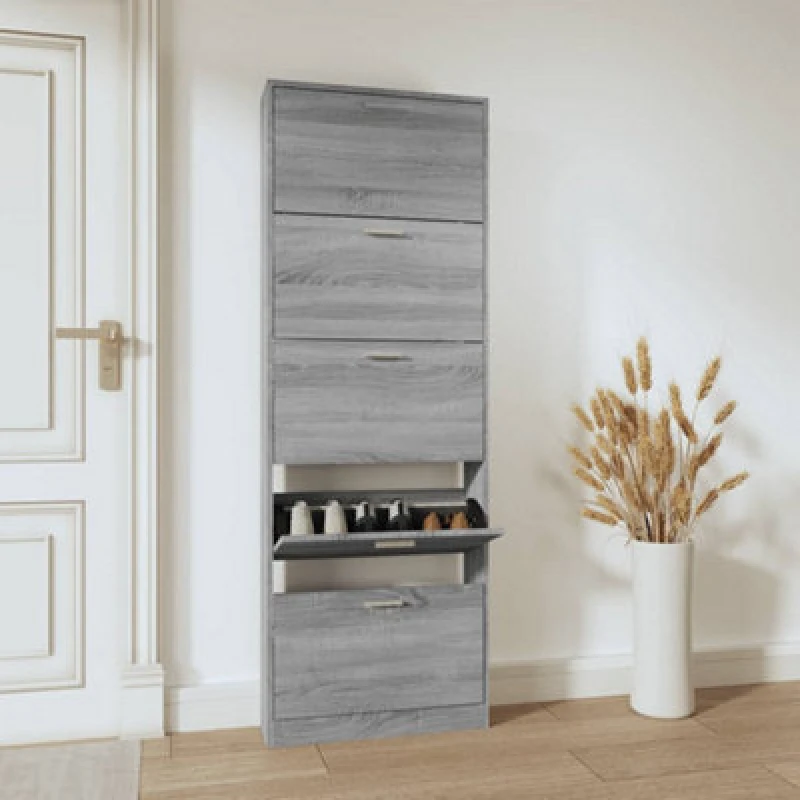 Image of Vidaxl Shoe Cabinet Grey Sonoma 59X17X169cm Engineered Wood