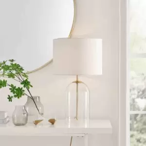 Image of Furniture Box Nora Furniture Box Clear Glass Gold and White Shade Table Lamp Light
