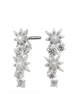 Image of Simply Silver Sterling Silver 925 Pearl Ear Climber Earrings, Silver, Women
