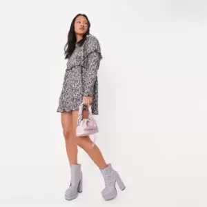 Image of Missguided Ls Smock Mini Dress Floral - Black