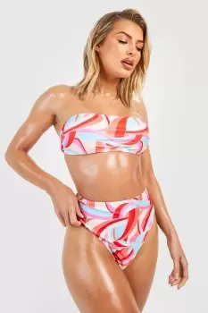 Image of Abstract Print Bandeau High Waist Bikini Set