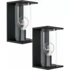Image of Loops - 2 pack IP54 Outdoor Wall Light Black Round Glass Lantern 40W E27 Porch Lamp