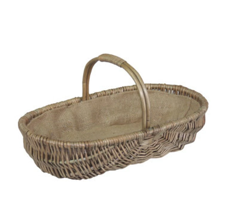 Image of Red Hamper G034/1 Wicker Small Shallow Antique Wash Lined Garden Trugs