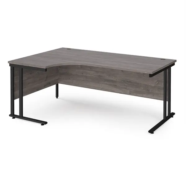 Image of Maestro 25 Left Hand Ergonomic Desk with Black Frame and Grey Oak Top - 1800mm