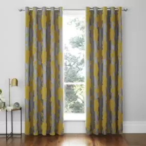 Image of Catherine Lansfield Velvet Rose Ochre Eyelet Curtains Yellow and Grey