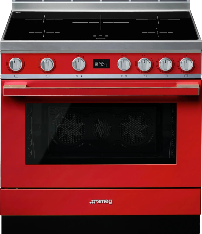 Image of Smeg Portofino CPF9iPR 90cm wide Electric Range Cooker with Induction Hob and Pyrolytic Cleaning - Red - A+ Rated, Red
