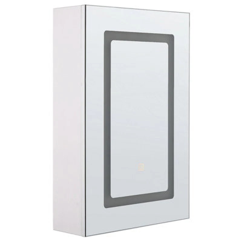 Image of Beliani Bathroom Wall Mounted Mirror Cabinet LED Condor 40 Cm 60 Cm White