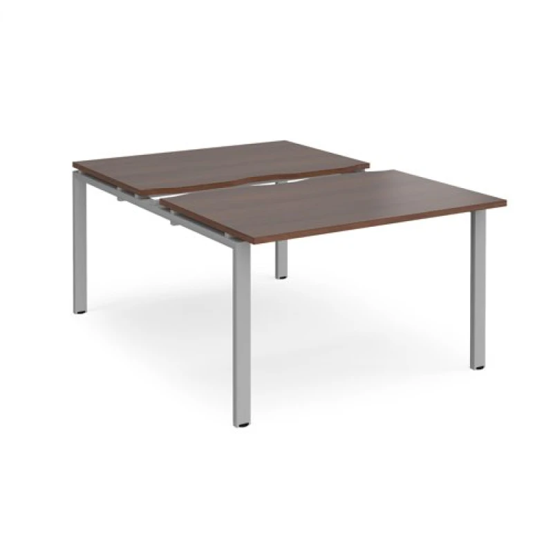 Image of Adapt Bench Desk 2 Person Rectangular Desks 1200mm With Sliding Tops Walnut Tops With Silver Frames 1600mm Depth Adapt Walnut STE1216-S-W