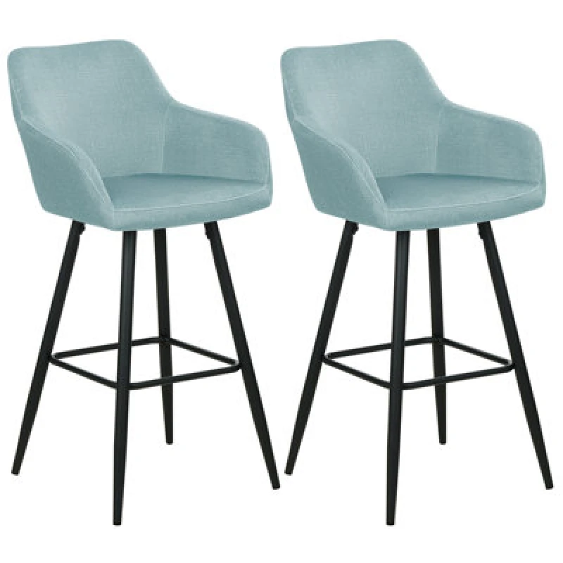 Image of Beliani Set Of 2 Bar Chairs Casmalia Velvet Light Blue