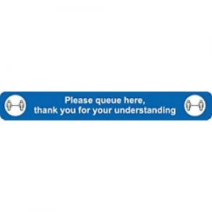 Image of Seco Floor Sticker Please queue here Blue Anti Slip Laminate 60 x 8 cm