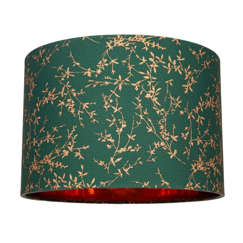Image of Happy Homewares Modern Soft Cotton Fabric Lamp Shade with Shiny Foil Floral Decoration in Dark Green Size: 12" Dark Green Unisex 12"