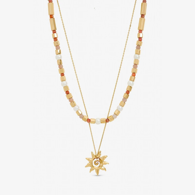 Image of Mood Gold Plated Beaded Sun Double Row Necklace Chain Necklaces One Size Gold 41695410000