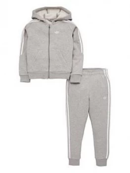 Image of Adidas Originals Little Kids Outline Hoodie Tracksuit - Grey/White