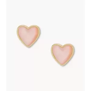 Image of Fossil Womens Blush Pink Resin Heart Stud Earrings - Gold