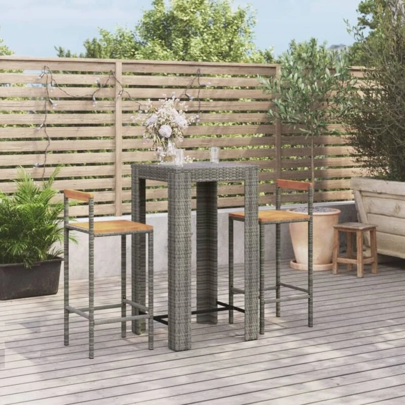 Image of VIDAXL Vidaxl - 3 Piece Garden Bar Set Grey Poly Rattan&Solid Wood Acacia 8720845880927