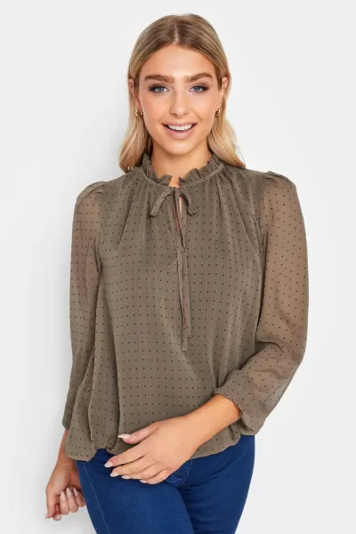 Image of Dobby Tie Neck Blouse
