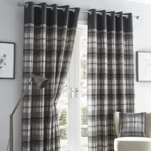 Image of Orleans 66 x 72 Charcoal Grey Slate Tartan Check Eyelet Ready Made Curtains - Grey