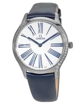 Image of Omega De Ville Tresor 36mm Diamond Bezel Blue Satin Strap Womens Watch 428.17.36.60.04.001 428.17.36.60.04.001