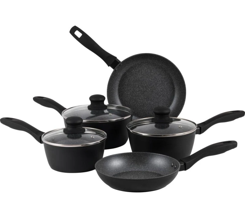 Image of Russell Hobbs Metallic Marble RH02814EU7 5 Piece Non-stick Pan Set - Black 5054061452556