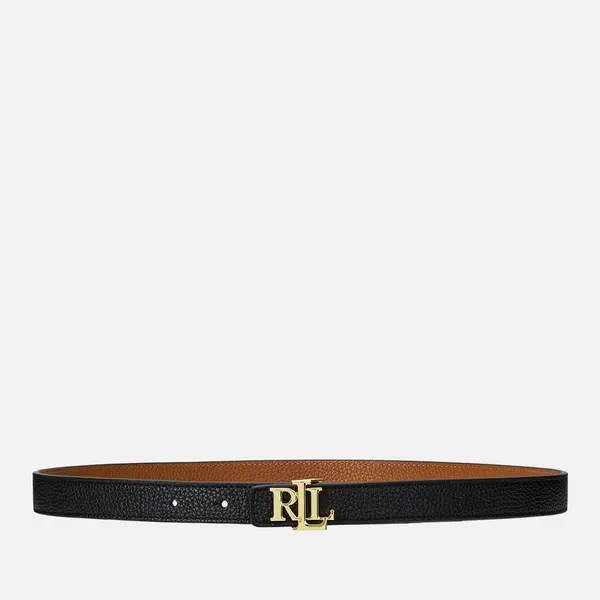 Image of Lauren Ralph Lauren Womens Reversible 20 Skinny Belt - Black/Lauren Tan - M