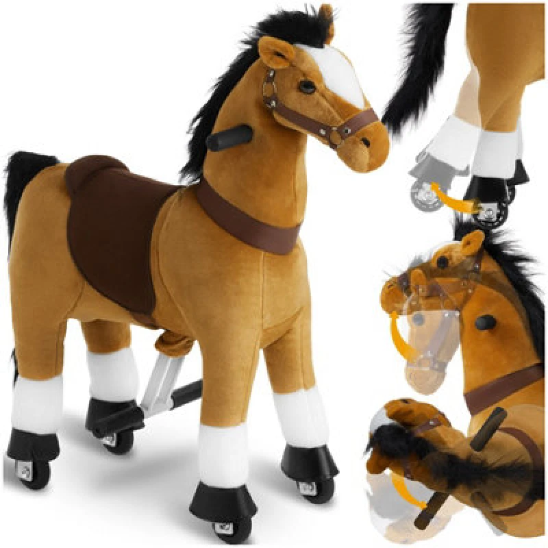 Image of Tectake Rocking Horse Sabrina - Easy To Ride, 4 Wheels, High Load Capacity, Non-Slip Pedals - 85 Centimetre - Light Brown