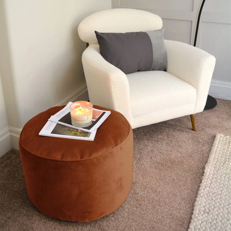 Image of rucomfy Beanbags rucomfy Velvet Pouffe - Indoor Bean Bag Footstool in Burnt Orange Burnt Orange Unisex