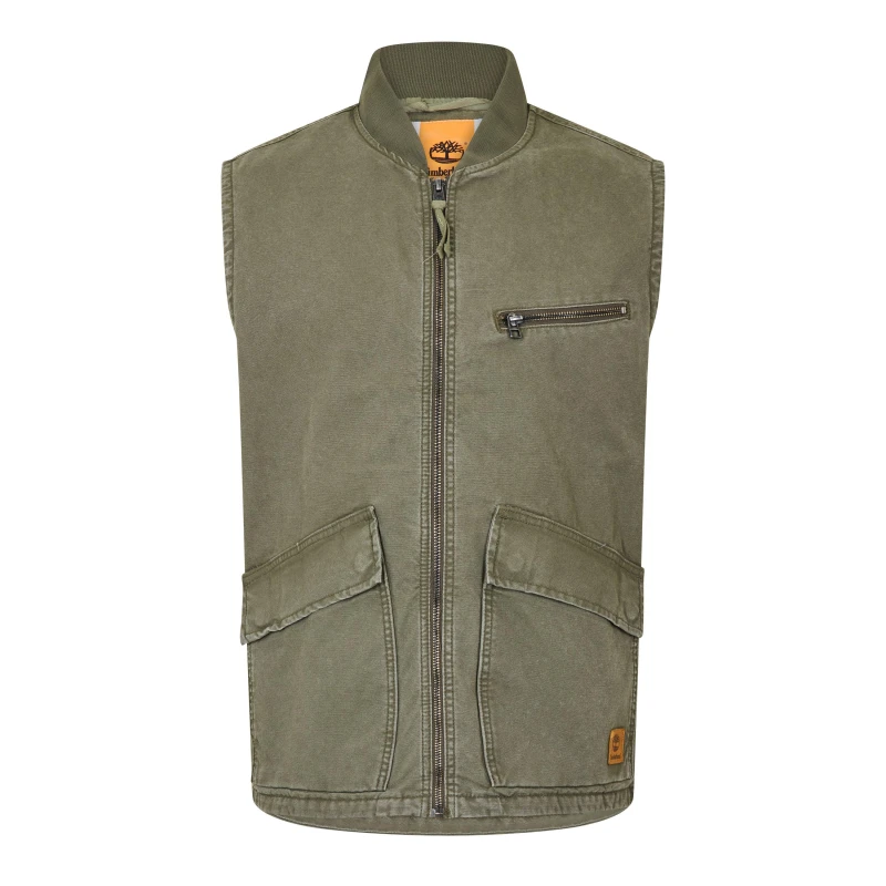Image of Timberland Mens Washed Canvas Gilet Leaf Green male S