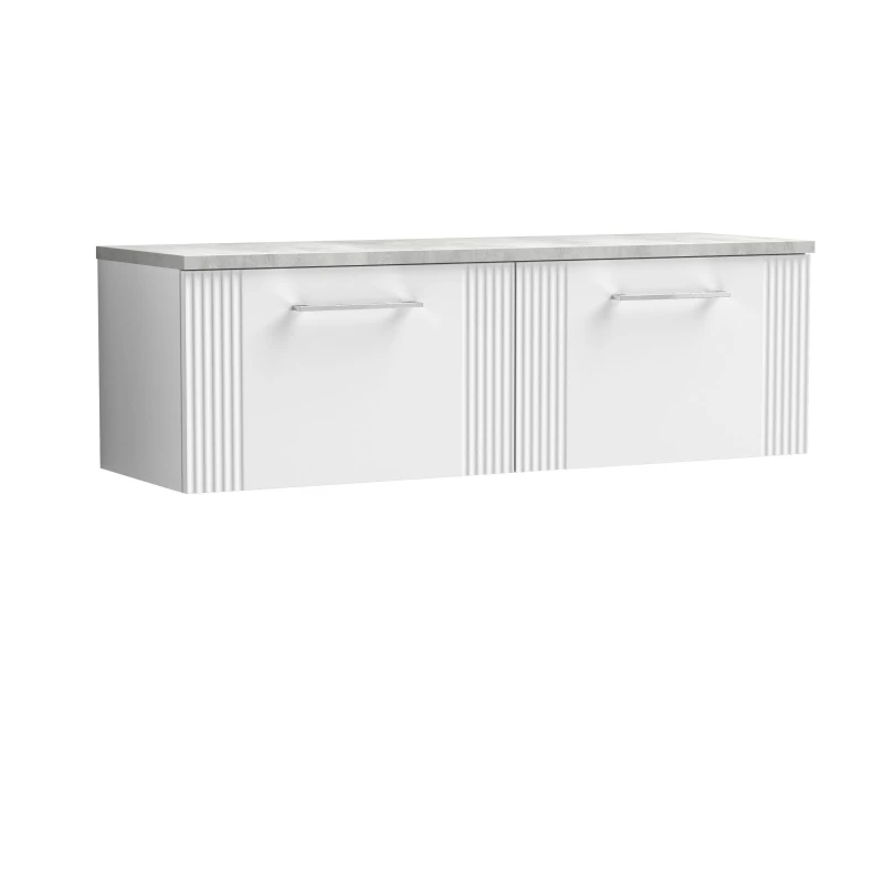 Image of Balterley 2 Drawer Wall Hung Vanity Unit Grey Laminate Worktop, White 1200mm White Unisex