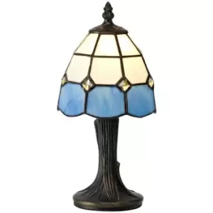 Image of Luminosa Lighting - Tiffany Table Lamp, 1 x E14, White, Blue, Clear Crystal Shade