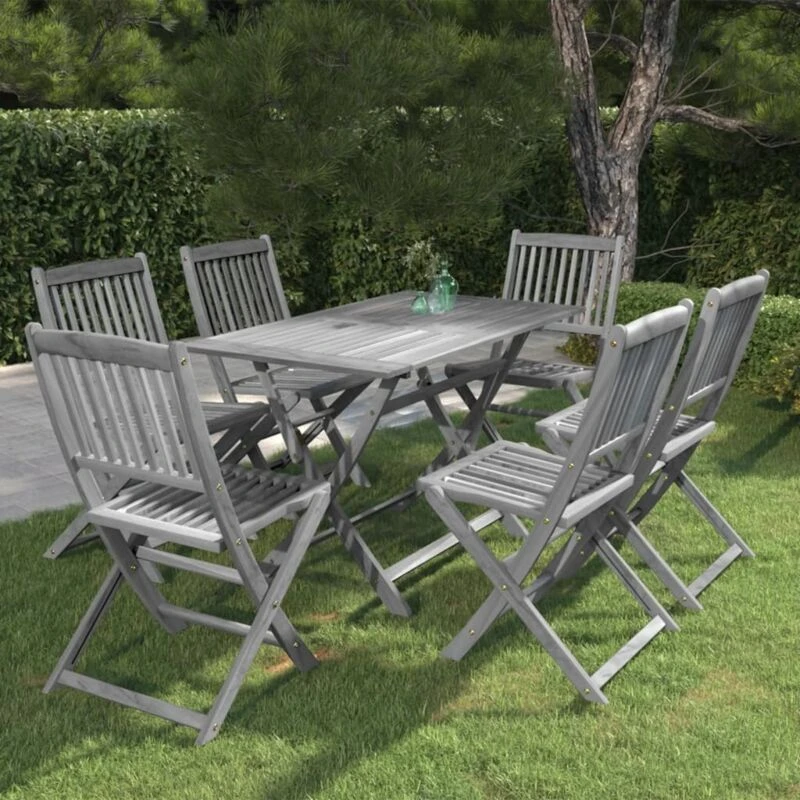 Image of VIDAXL 7 Piece Garden Dining Set Solid Acacia Wood Grey Vidaxl 8720286190418