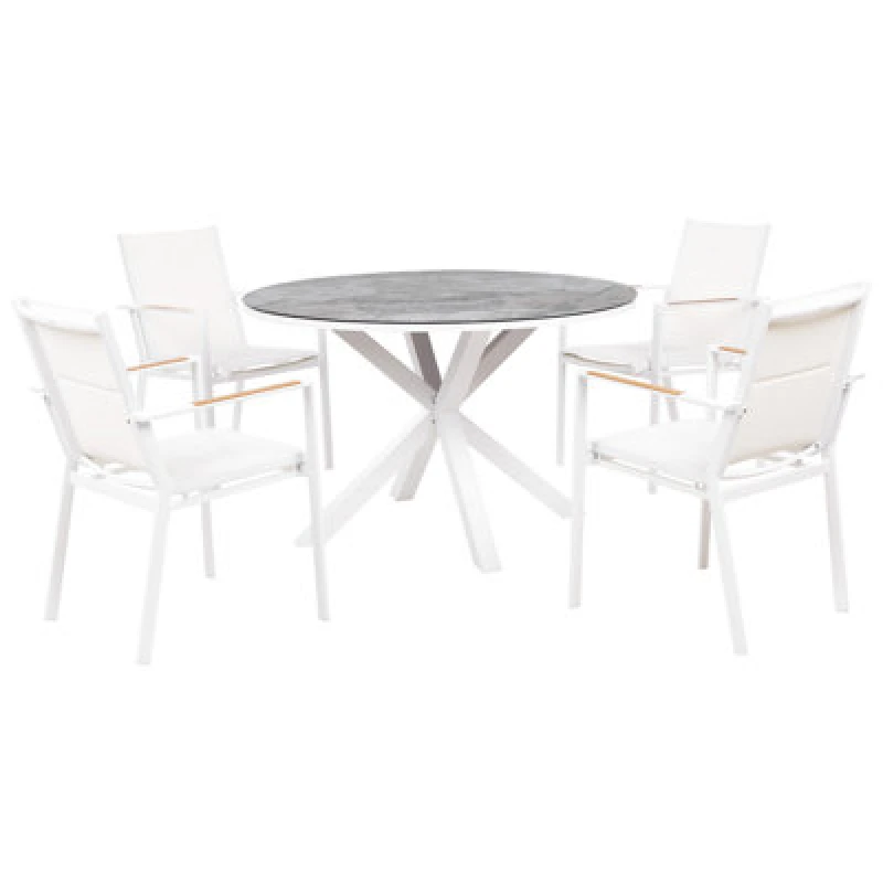 Image of Beliani Garden Dining Set 4 Seater Maletto/busseto Metal Marble Effect White