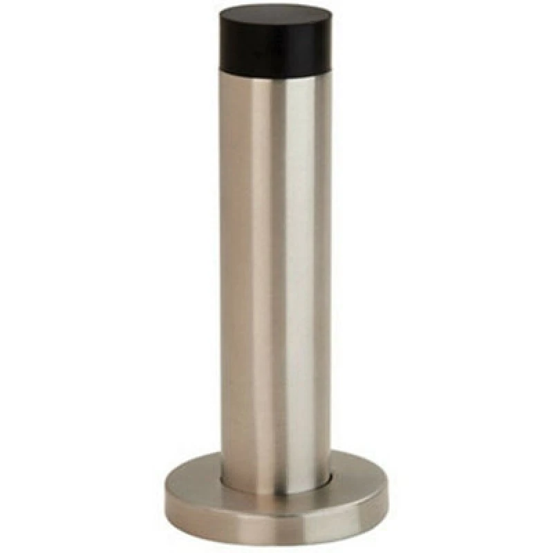 Image of Loops Wall Mounted Doorstop Cylinder on Rose Rubber Tip 102 x 22mm Satin Steel Metallics