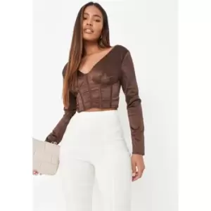 Image of Missguided Ls Plunge Satin Corset - Brown
