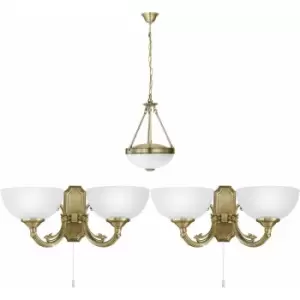 Image of Ceiling Pendant Light & 2x Matching Wall Lights Bronze & White Satin Glass Shade
