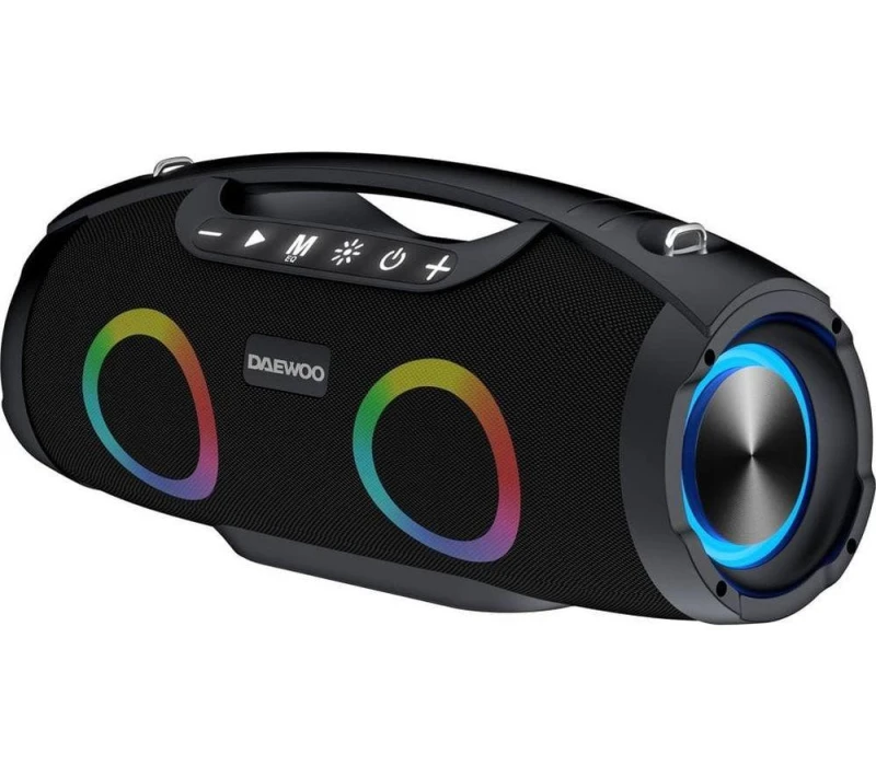 Image of Daewoo Daewoo Boombox 'Beat Pro' LED Light-Up Portable Bluetooth Speakers Outdoor in Black One Size Unisex 5024996977080