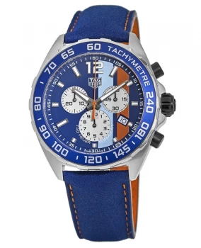 Image of Tag Heuer Formula 1 Quartz Chronograph Gulf Special Edition Blue Dial Leather Strap Mens Watch CAZ101N.FC8243 CAZ101N.FC8243