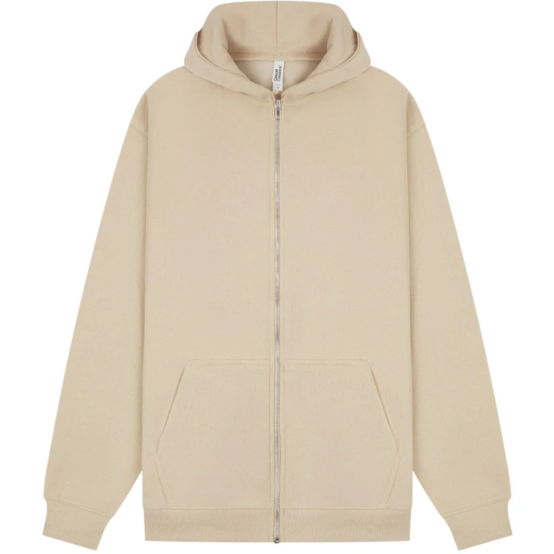 Image of Casual Classics Mens Premium Boxy Oversized Full Zip Hoodie in Stone Size: XS Stone Male XS