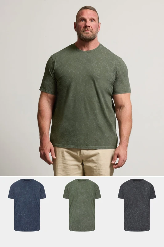 Image of BadRhino 3 Pack Acid Wash T-Shirts Light Khaki