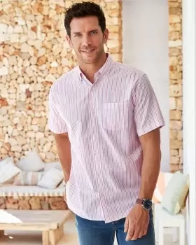 Image of Cotton Traders Mens Short Sleeve Patterned Oxford Shirt in