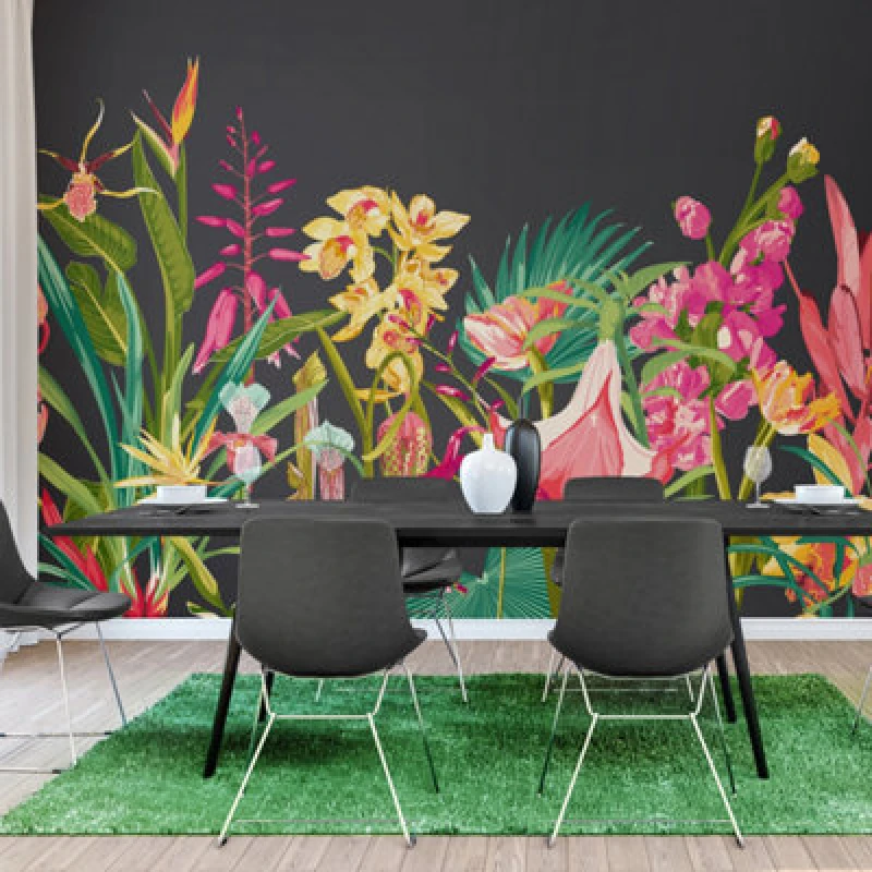 Image of Origin Murals Tropical Foliage Charcoal And Ruby 3M X 2.4M Wall Mural, Multi MUR424M