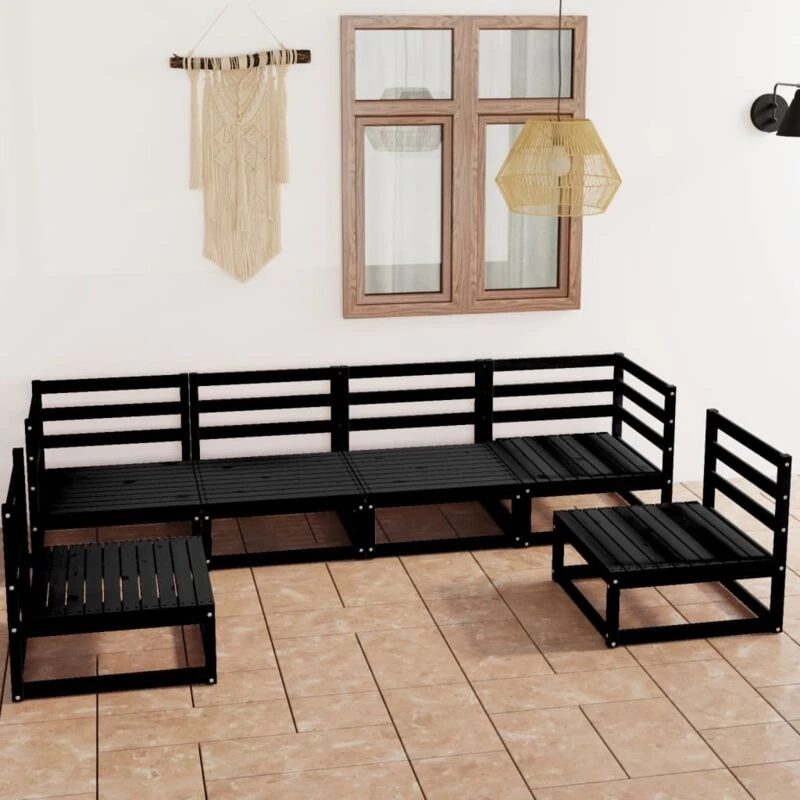Image of VIDAXL 6 Piece Garden Lounge Set Black Solid Pinewood Vidaxl 8720286465066