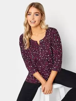 Image of M&Co Animal Graphic Cotton Henley Top - Purple, Purple, Size 10, Women