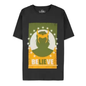 Image of Marvel Loki Believe Poster T-Shirt, Male, Medium, Black...
