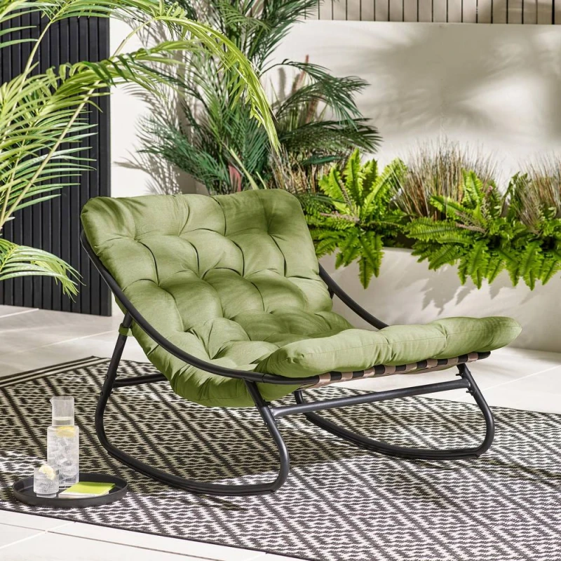Image of FurnitureboxUK FurnitureboxUK Hydra Metal Outdoor Garden Rocking Chair in Green Green One Size Unisex 5056784305287