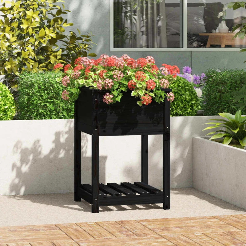 Image of VIDAXL Planter with Shelf Black 54x54x81cm Solid Wood Pine Vidaxl 823777