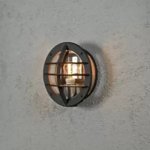 Image of Konstsmide Oden Outdoor Classic Bulkhead Black Wall Lamp With Clear Glass, IP23