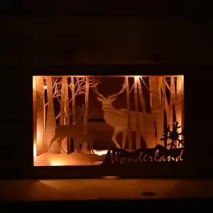 Image of 37cm Wooden Christmas Wonderland Reindeer Scene Lit with 40 Warm White LED's