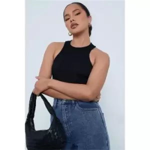 Image of I Saw It First Black Racer Neck Ribbed Crop Top - Black