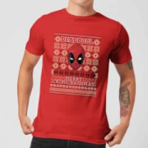 Image of Marvel Deadpool Mens Christmas T-Shirt - Red - M