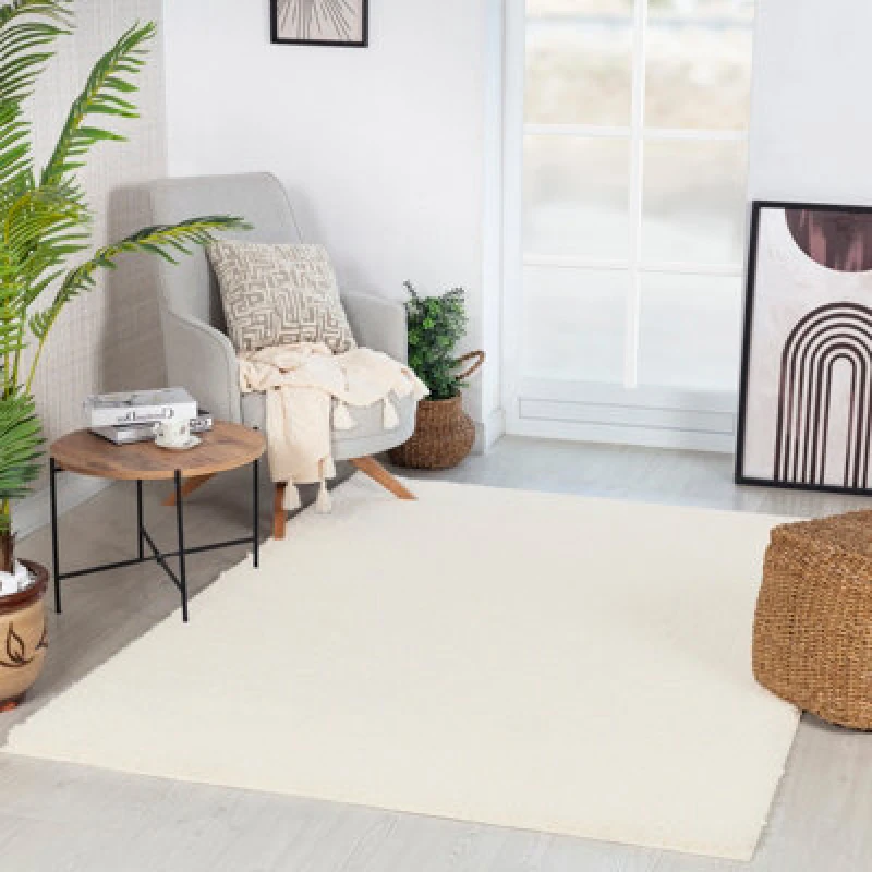 Image of Livabliss Shaggy Solid Color Plush Pile Cream Soso Area Rug 160 X 213cm - Easy Care, Non Shedding, Ideal For Living Room & Bedroom
